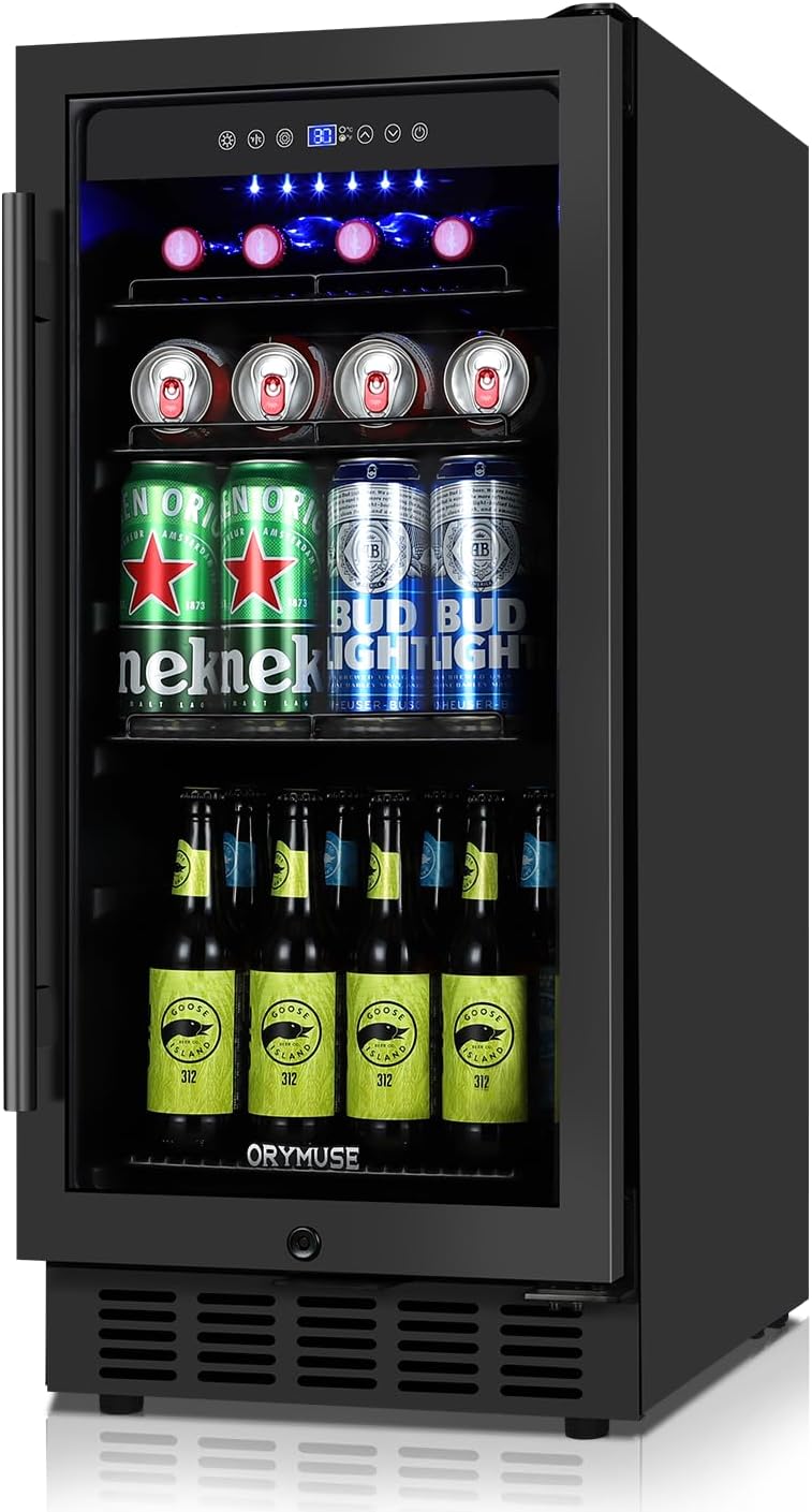 15 Inch Beverage Refrigerator with Glass Door & Lock for Drinks