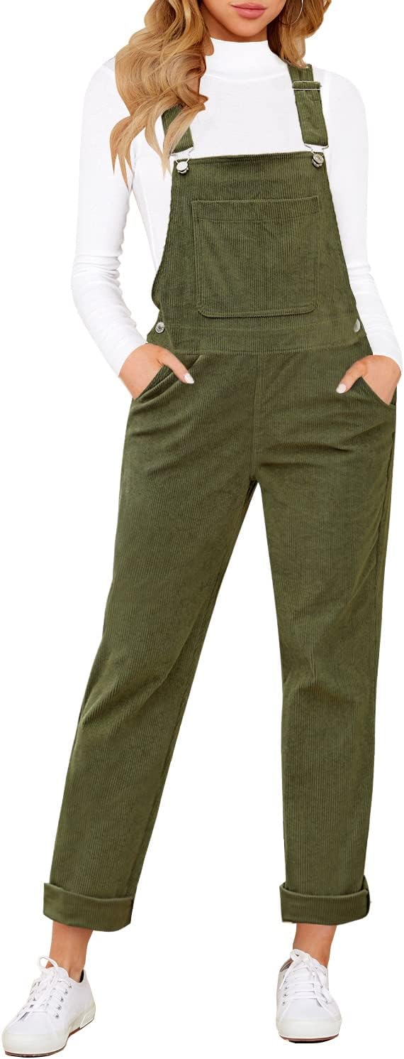 Womens Corduroy Bib Overalls with Adjustable Straps for Style