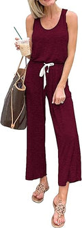 Women's Casual Sleeveless Solid Jumpsuit - Drawstring Waist