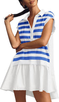Fisoew Womens Summer Sweatshirt Dress V Neck Patchwork Mini - Casual