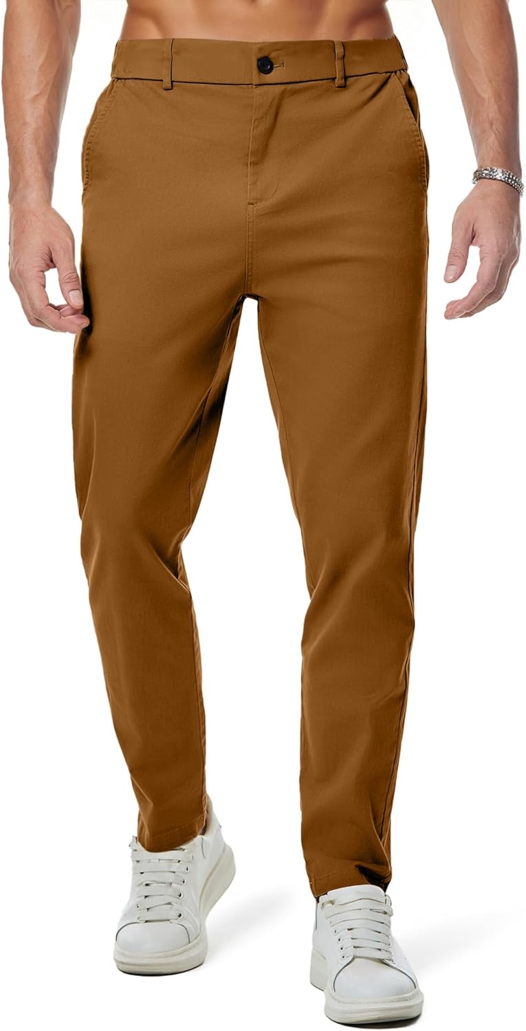 JMIERR Men's Chino Pants Casual Stretch Waist Tapered Trousers