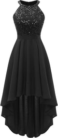 Sequin Halter Hi-Lo Cocktail Dress - Sparkly Halter Evening Dress
