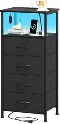 Somdot Black Nightstand with Charging Station and LED Light - Tall 4