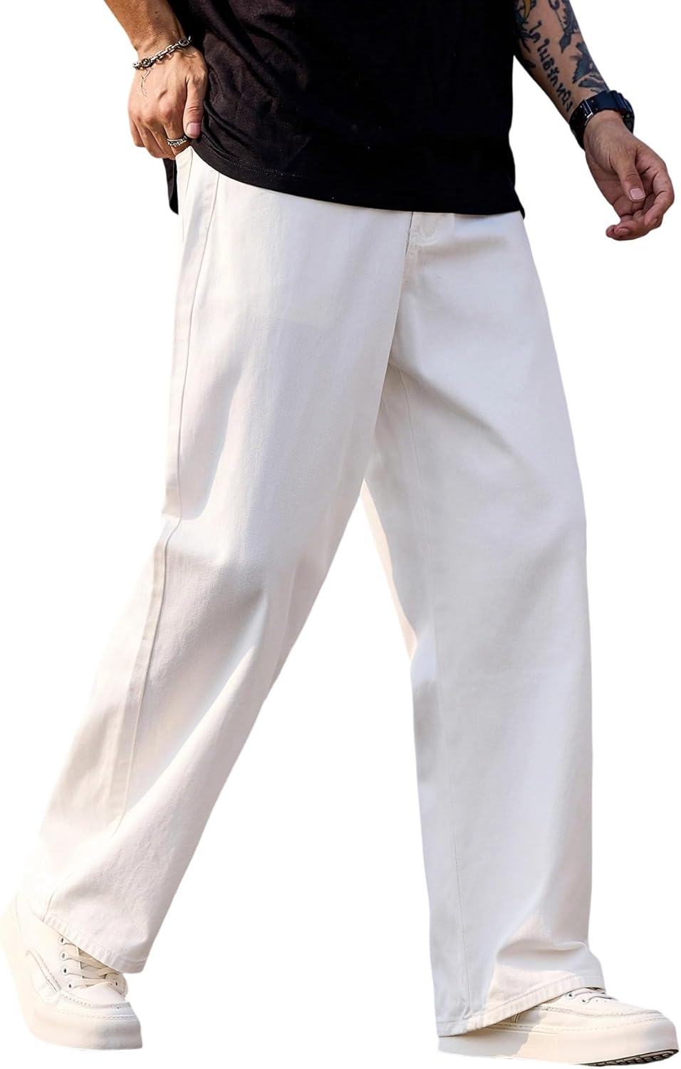 Mens Baggy Jeans Distressed Wide Leg Denim Pants for Casual Wear