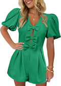 Cicy Bell Womens Triple Bow Romper Puff Sleeve V Neck - Cute Summer in