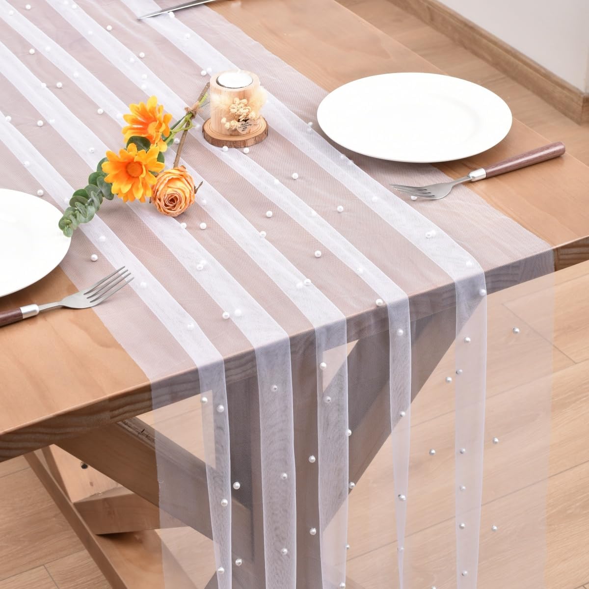 White Pearl Fall Thanksgiving Table Runner for Rustic Decor