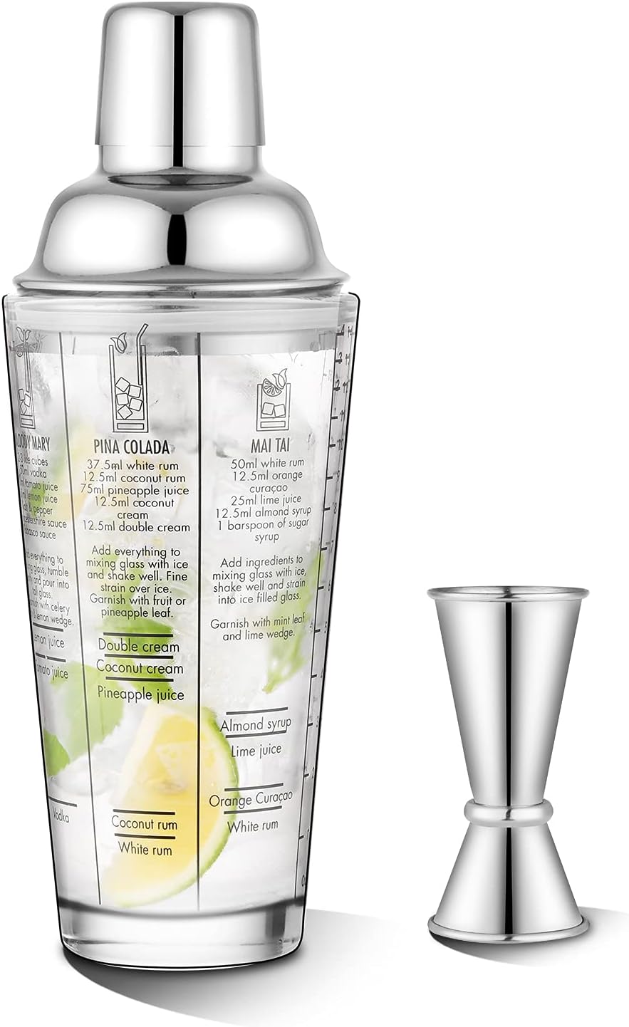 Recipe-Printed Cocktail Shaker Set