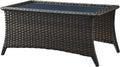 Rilyson Patio Wicker Coffee Table with Glass Top - Durable Outdoor