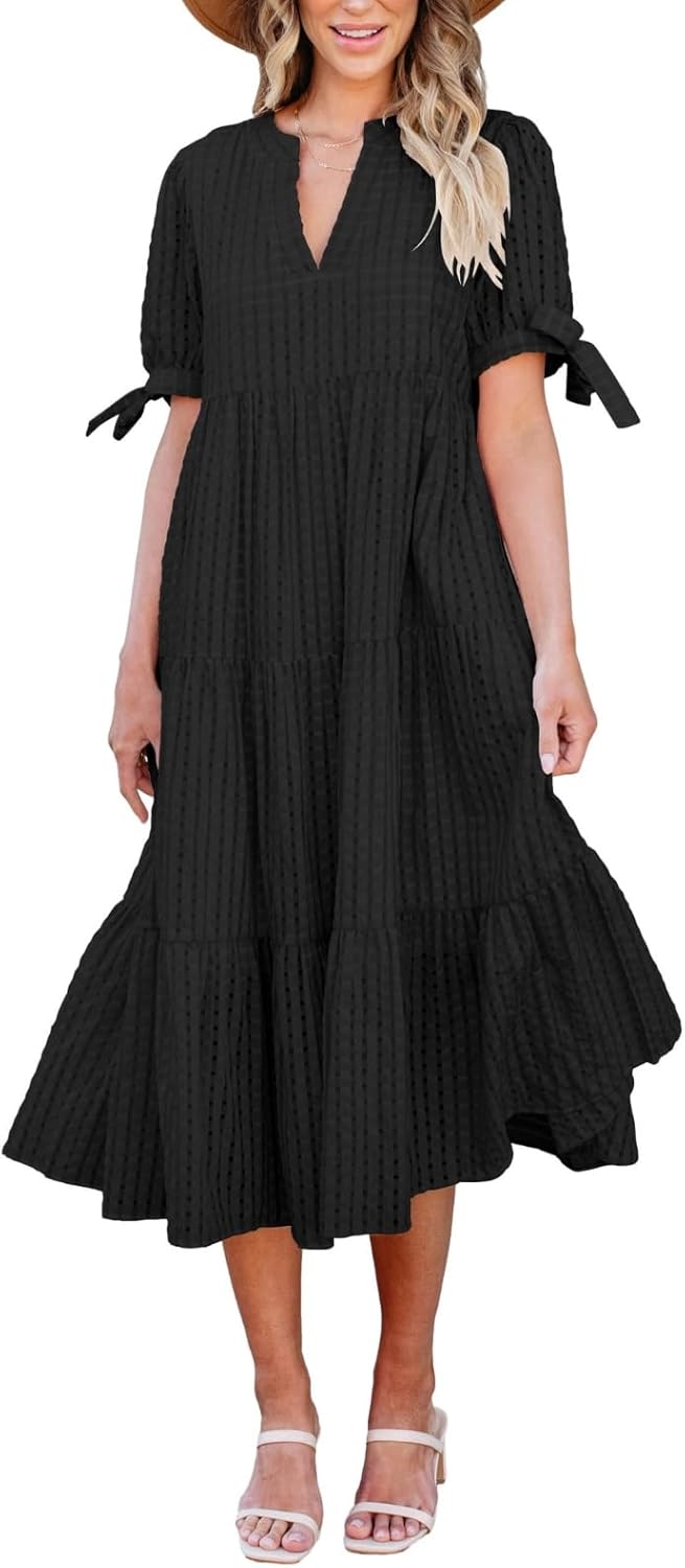 Theenkoln Womens Casual Midi Dress: Trendy Gingham Style