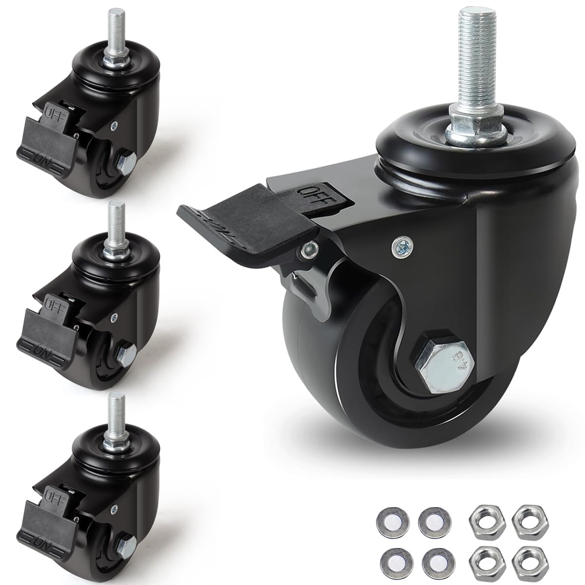 3 inch Stem Caster Wheels Set of 4 Heavy Duty Locking Casters