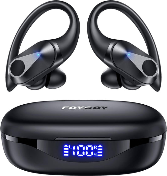 FOYCOY Wireless Earbuds - 90Hrs Playtime, IPX7 Waterproof, Over-Ear Hooks