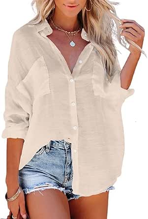 Bsubseach Button Down Shirt Cover Up for Women - Summer Casual Blouse