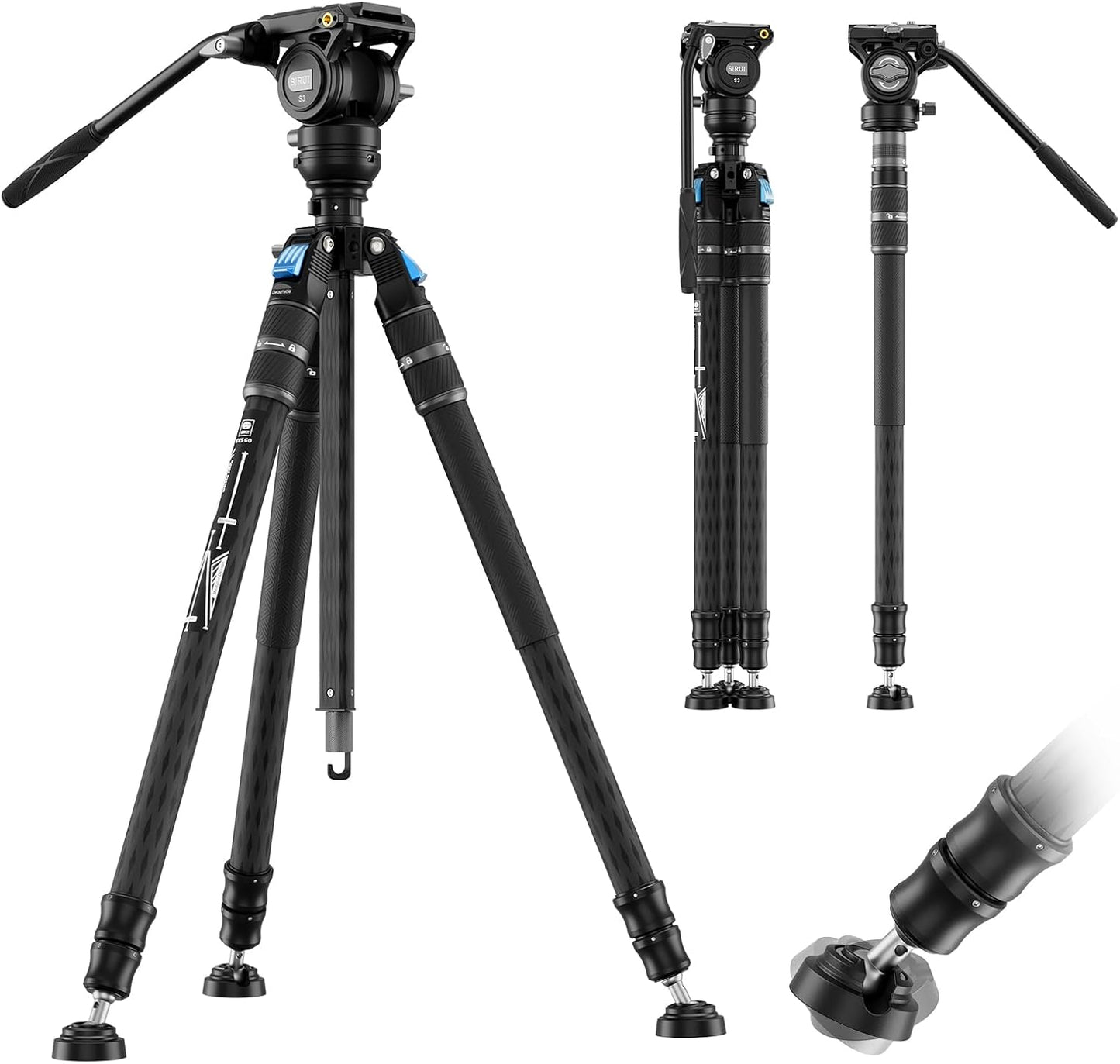 SIRUI SVS60 Carbon Fiber Tripod with Fluid Video Head Kit