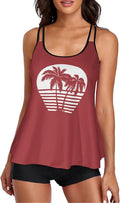 Tankini Swimsuit Two Piece - Tummy Control Flowy Tank Top print