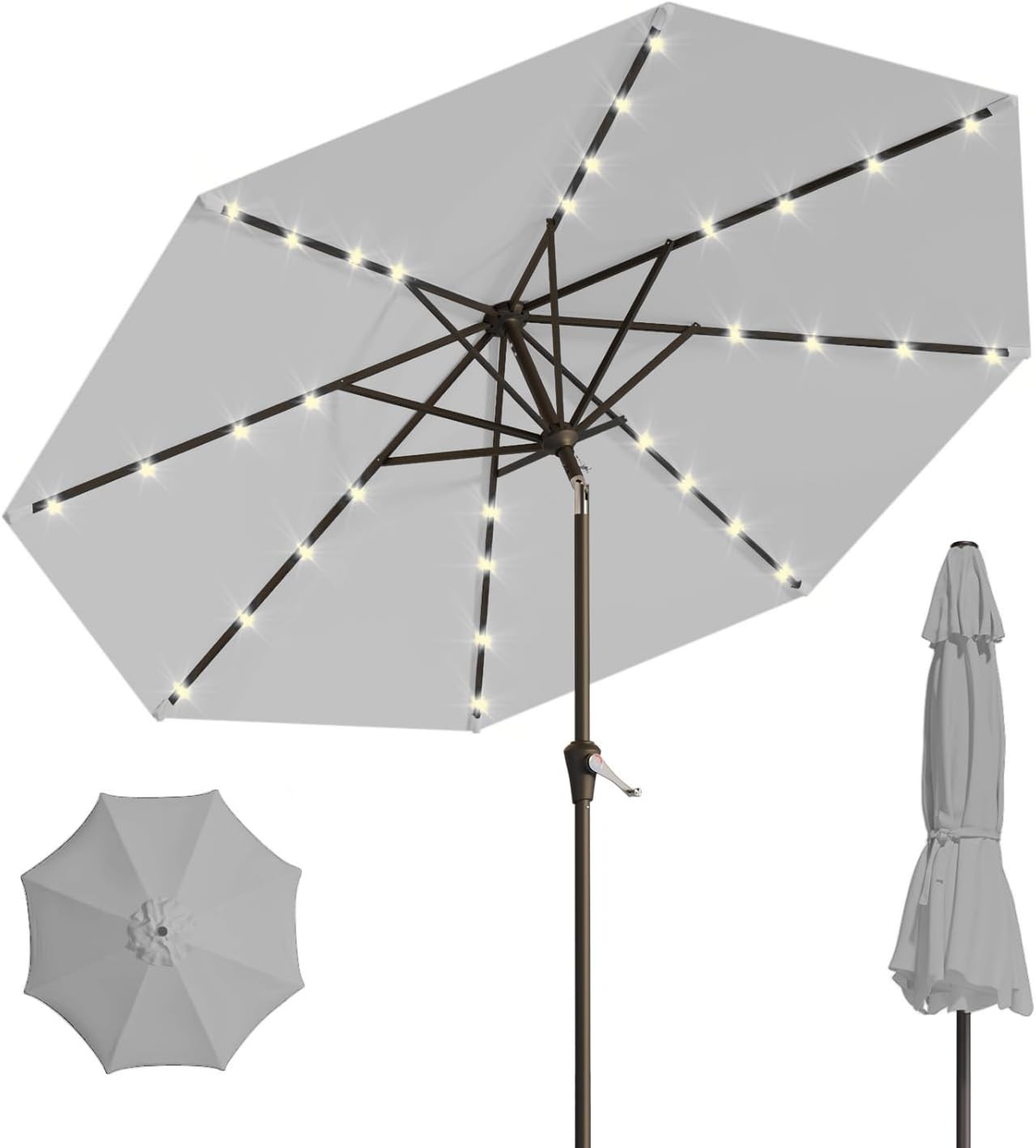 9FT Solar Umbrella with 32 LED Lights for Outdoor Spaces