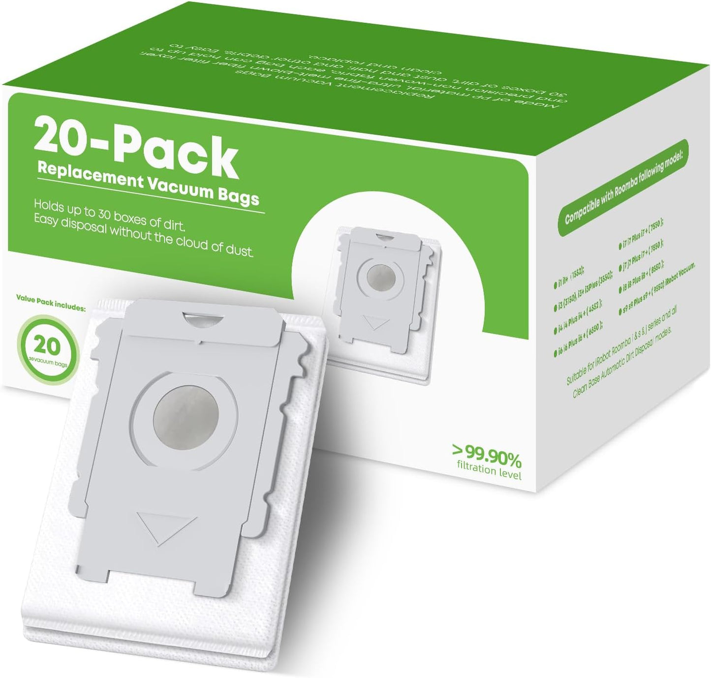 VBN 20 Pack Replacement Roomba Vacuum Bags for iRobot Series