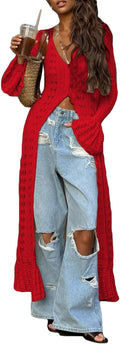Long Cardigans for Women Crochet Knit Button Down Maxi - Boho Cover Up