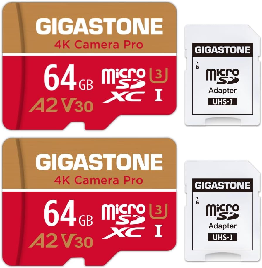 High Speed 64GB Gigastone Memory Card 2 Pack for 4K Pro Cameras