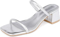 Women's Chunky Block Low Heeled Sandals Two Strap Square (Style S199)