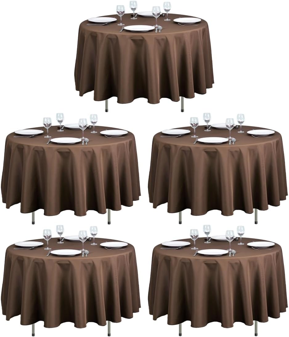 90 Inch Round Tablecloths - Wrinkle Resistant Chocolate Set
