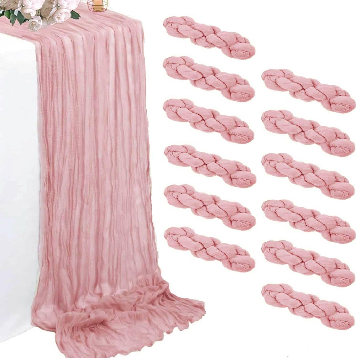 12 Pack Pink Cheesecloth Table Runners for Rustic Boho Decor