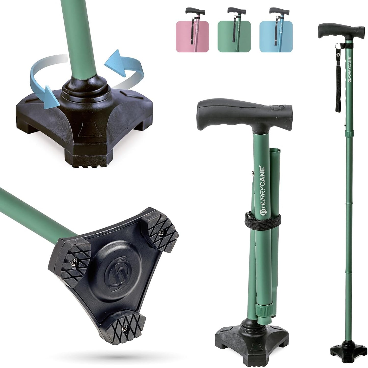 HurryCane Freedom Edition Foldable Walking Cane with T Handle