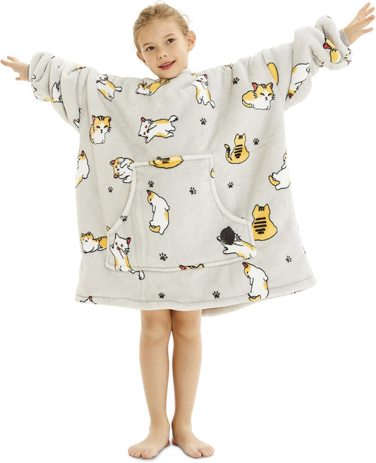 THREE POODLE Wearable Blanket Hoodie for Kids, Cozy Sherpa Sweatshirt