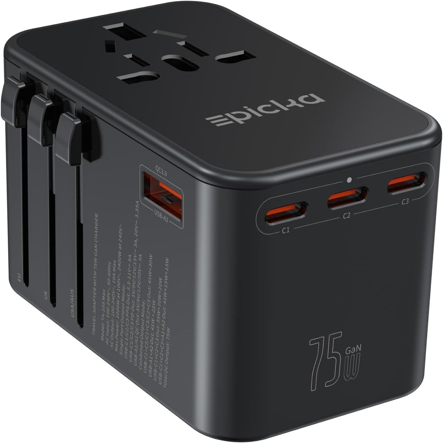 EPICKA Universal Travel Adapter with Fast Charging Ports for All