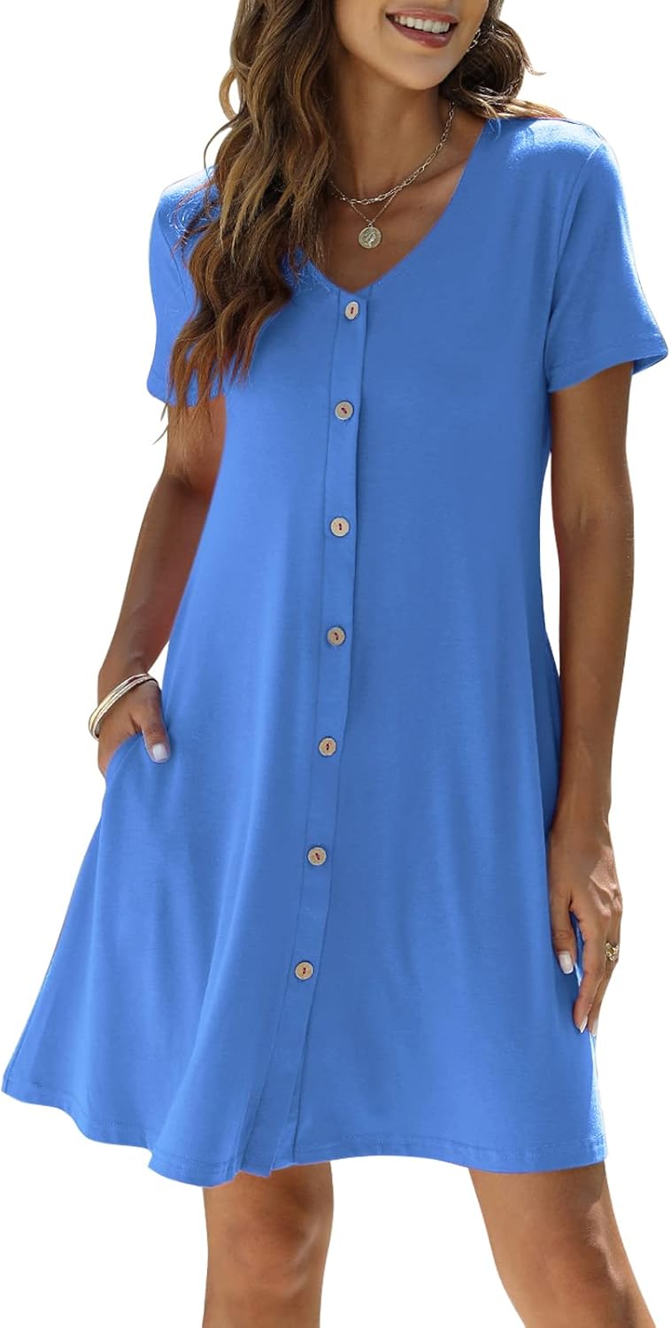 Manydress Women's Summer Casual T Shirt Dress with Pockets
