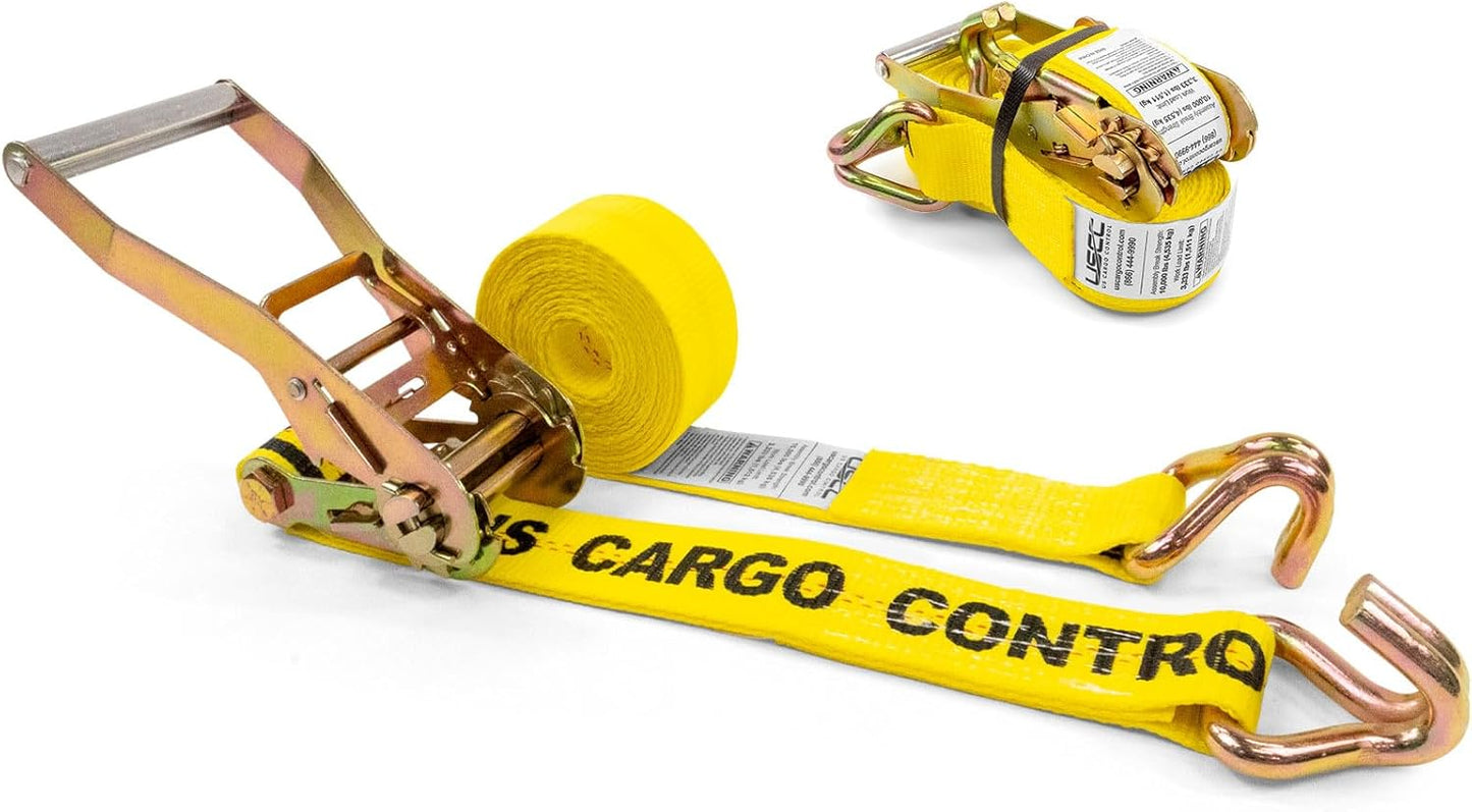 Heavy Duty 2 Inch x 12 Foot Ratchet Straps with J Hooks