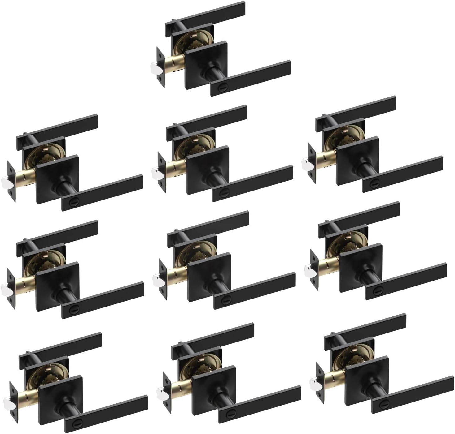 10 Pack Matte Black Door Handles - Keyless Privacy Door Levers