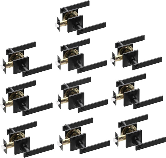 10 Pack Matte Black Door Handles - Keyless Privacy Door Levers