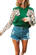 Womens Casual Leopard Print Knitted Pullover Sweater - Cozy