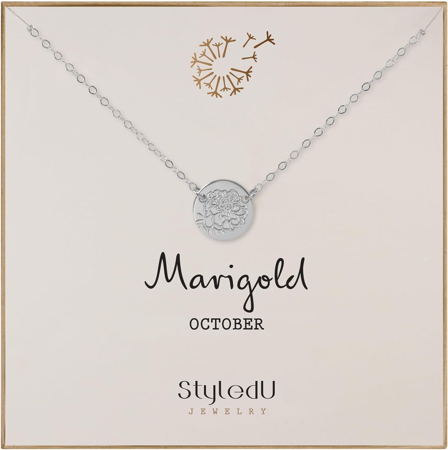 Birth Flower Necklace for Women - Personalized Marigold Pendant