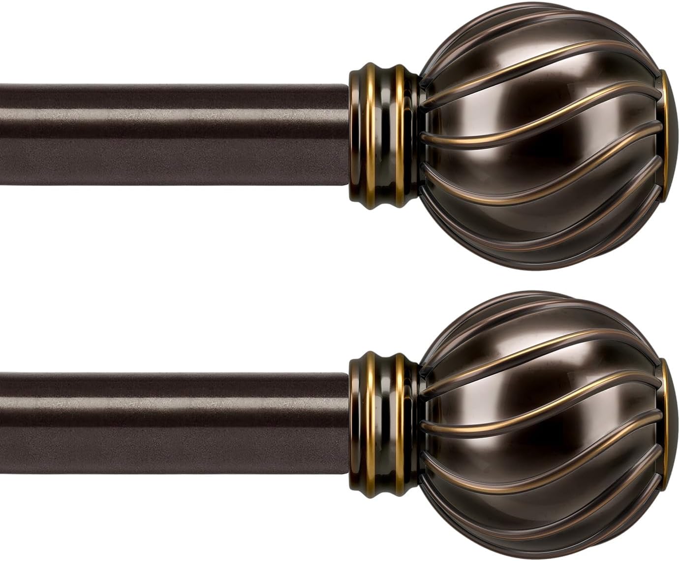 Adjustable Brown Curtain Rods Set for Windows 48 to 84 Inches