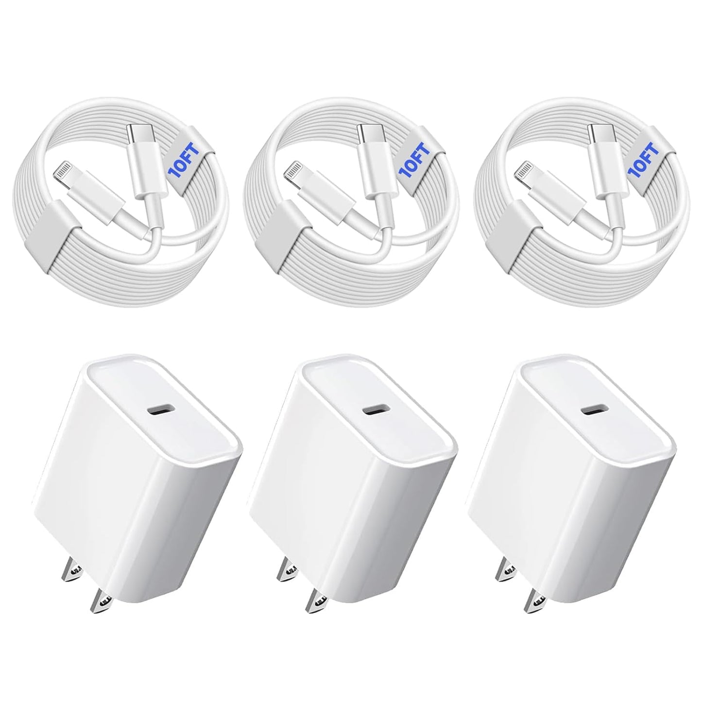 3Pack iPhone Fast Charger with 10FT USB C to Lightning Cable