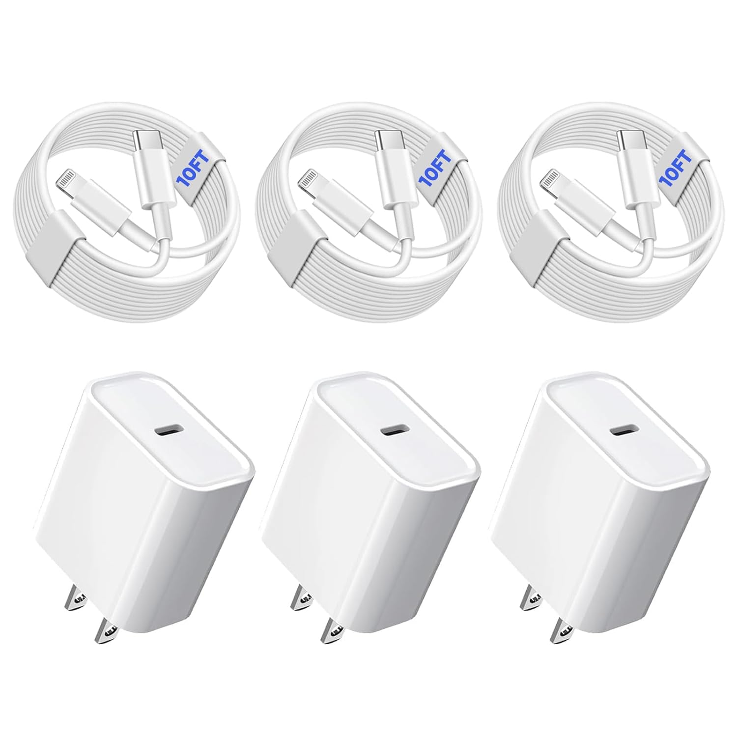 3Pack iPhone Fast Charger with 10FT USB C to Lightning Cable