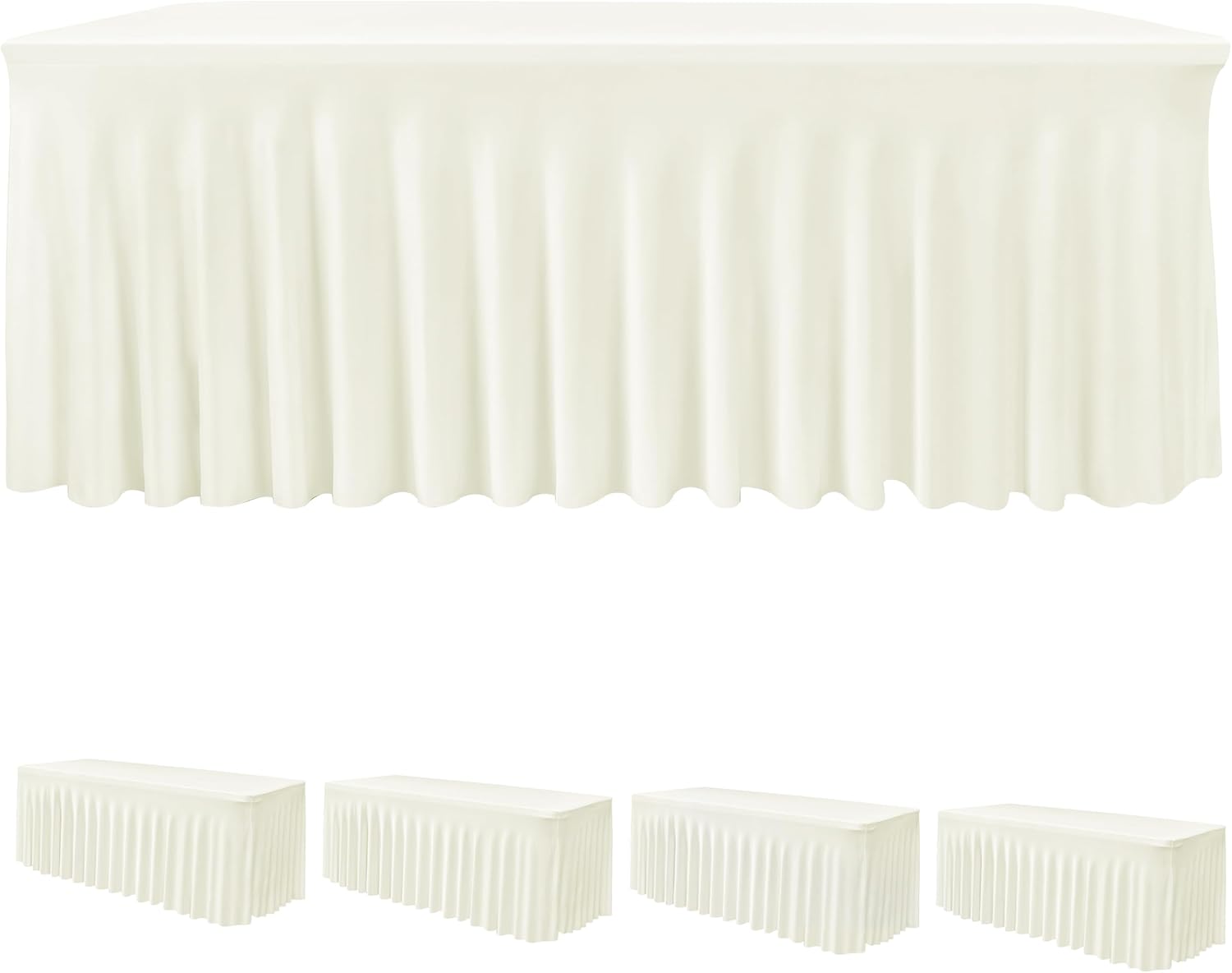 Spandex Table Skirts for Rectangle Tables 6 Ft - 4 Pack Beige