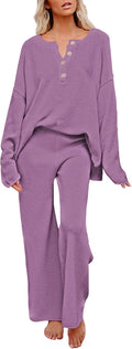 Pink Queen Women's 2 Piece Knit Sweatsuit Set - Cozy Everyday Lounge