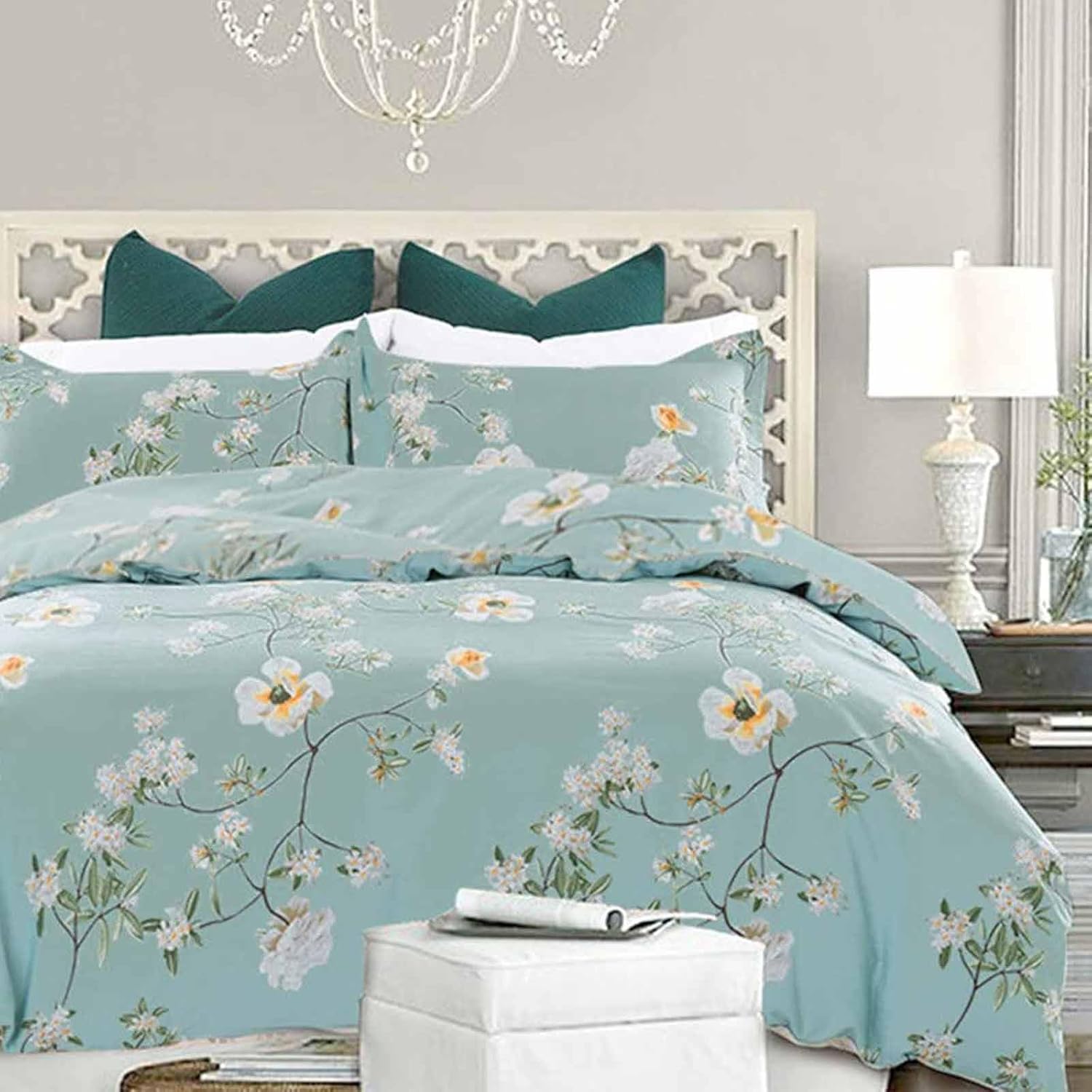 Nanko Teal Floral Duvet Cover King Size Set for Cozy Bedrooms