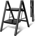 Upgraded 2 Step Ladder Folding Aluminum Step Stool - Slim Portable