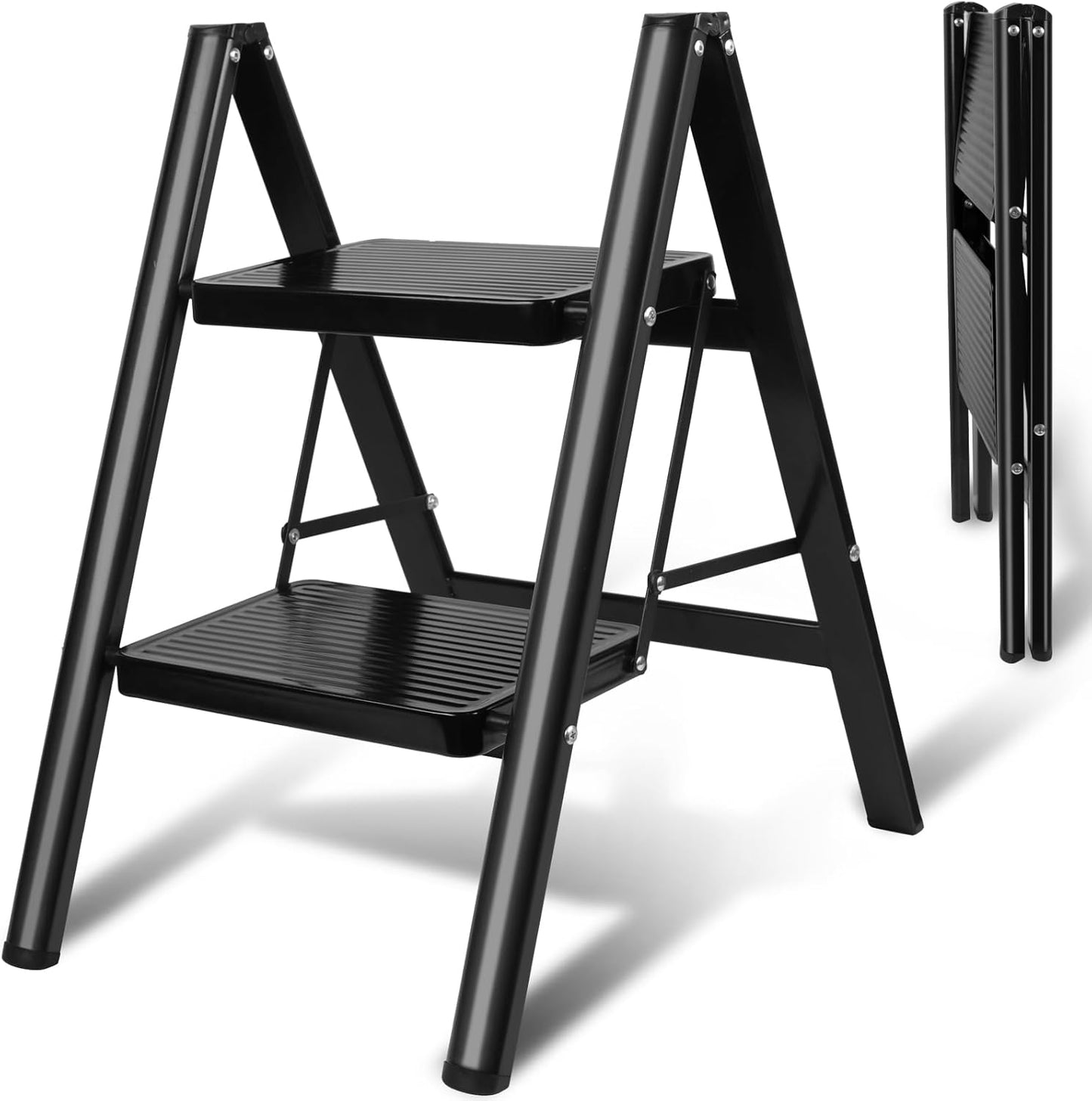 Upgraded 2 Step Ladder - 330 lbs Folding Aluminum Step Stool