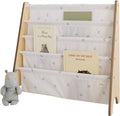 Kids Bookshelf 4-Tier Sling Book Rack Organizer - Blueberry Ivory