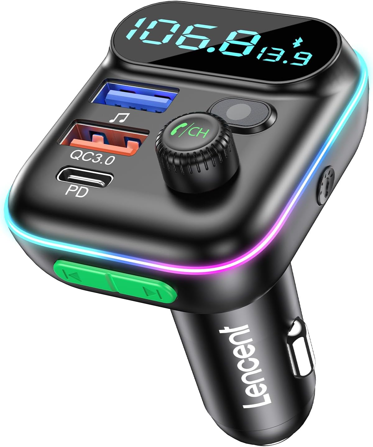 LENCENT Wireless Bluetooth FM Transmitter: Hi-Fi Sound & Fast Charging