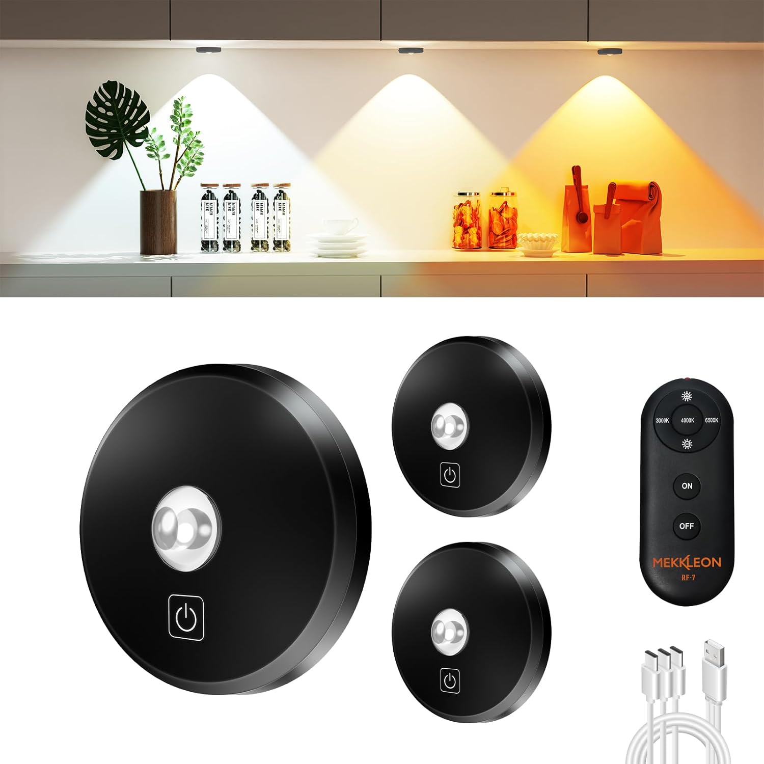 Rechargeable Wireless Puck Lights with Remote Control for Home