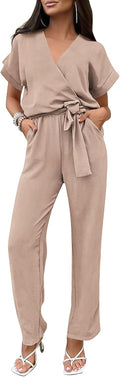 Women's Summer One Piece Jumpsuit Romper - Flattering Belted Wrap