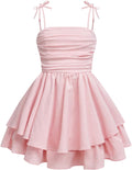 Girls Pink Flowy Cami Dress Ruched Sleeveless Layered Ruffle Mini