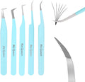 Ms.Queen Lash Tweezers Fiber Tip Curved Isolation Set - Precise Volume