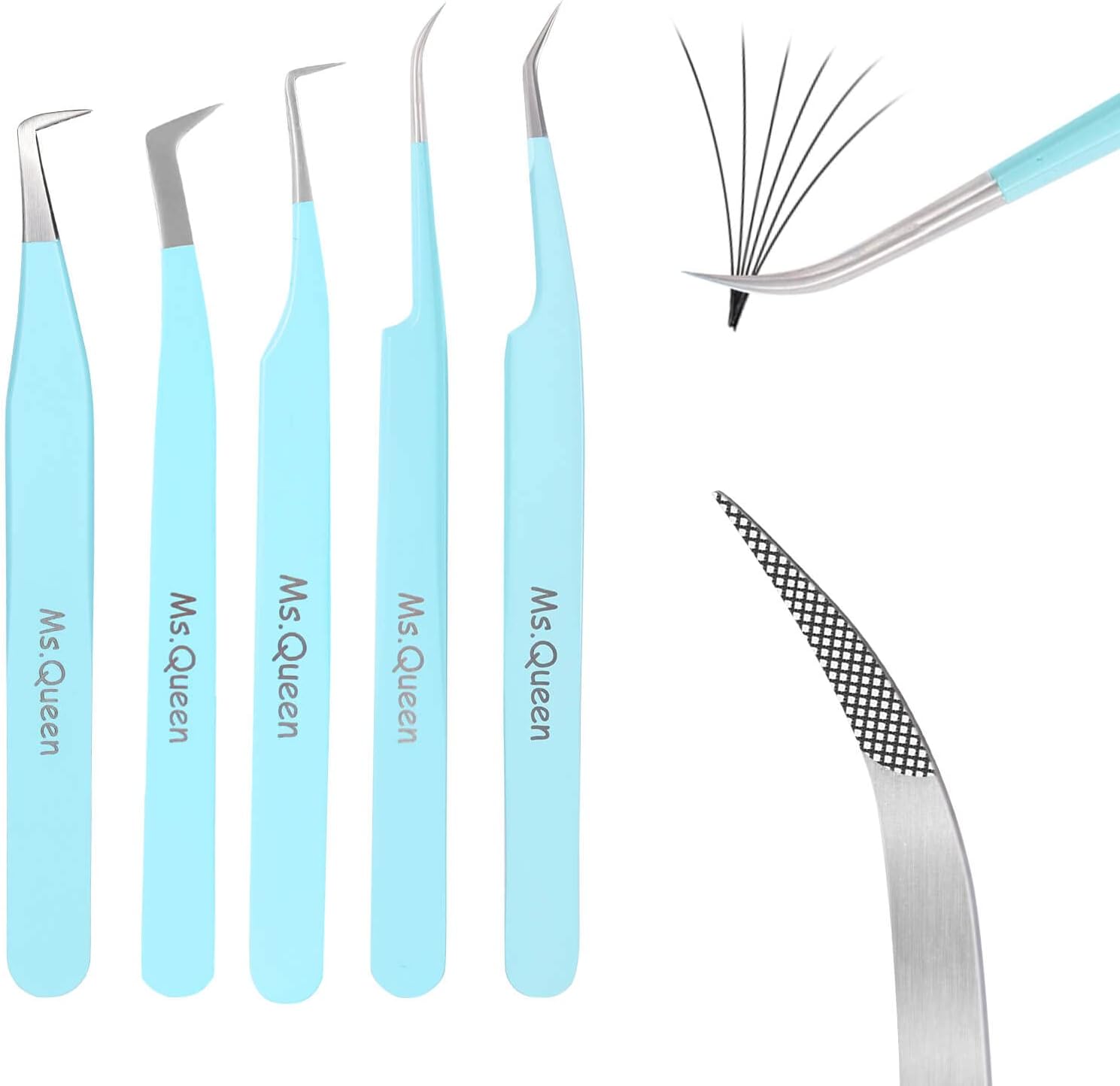 Professional 5Pcs Fiber Tip Curved Isolation Lash Tweezers Set