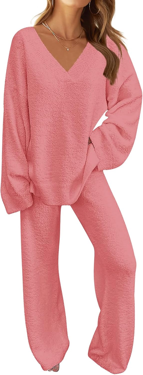 Fuzzy Fleece Pajama Set for Women - Cozy Loungewear Outfit
